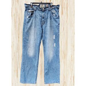 Basic Code Mens Jeans W38 L32 Straight Leg Light Wash Denim Everyday Classic